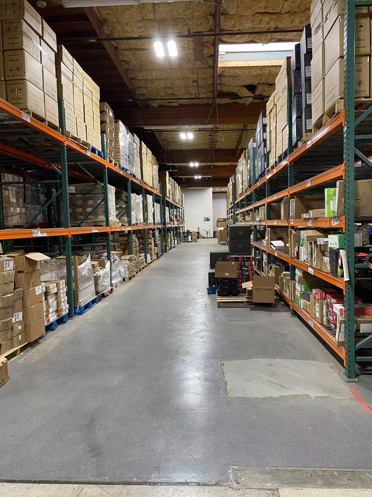 Organized technology inventory at the Camarillo warehouse